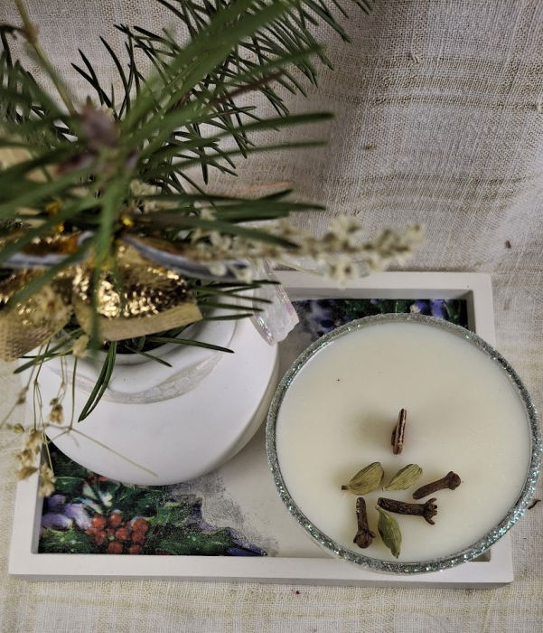 Set decorativ Craciun - lumanare plus suport din ceramica si vas [9]