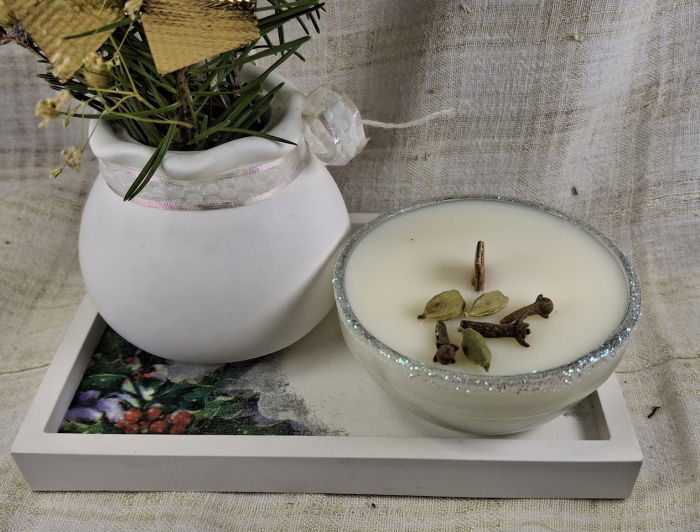 Set decorativ Craciun - lumanare plus suport din ceramica si vas [8]