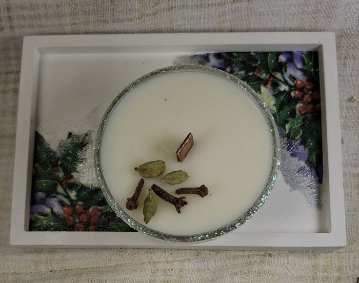 Set decorativ Craciun - lumanare plus suport din ceramica si vas [4]