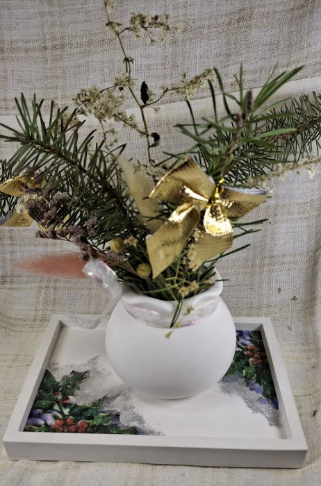 Set decorativ Craciun - lumanare plus suport din ceramica si vas [10]