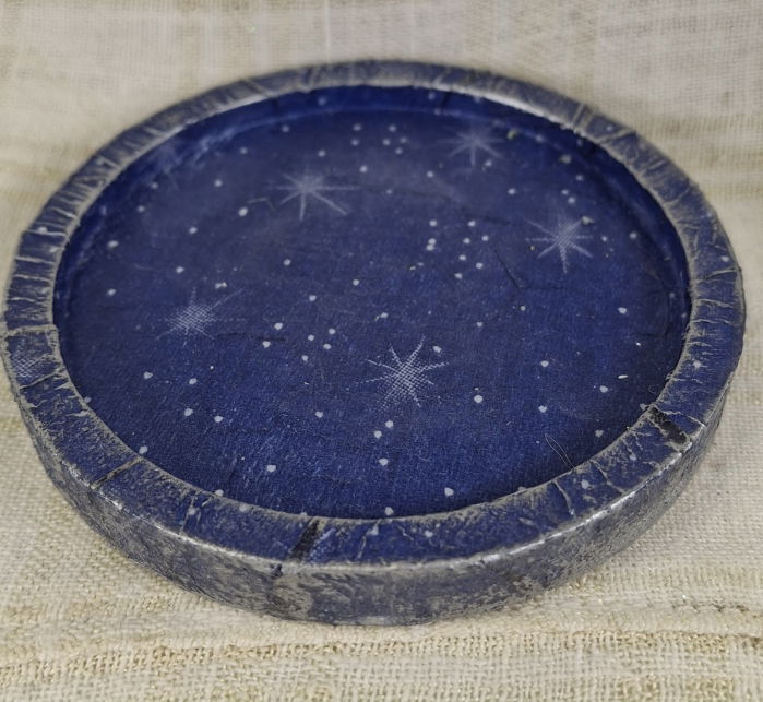 Set decorativ de Craciun - 'Blue Stars' - lumanare plus suport din ceramica pictat manual [3]