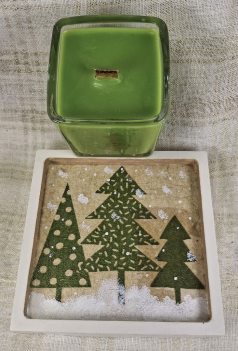 Set decorativ de Craciun - 'Brad & Rudolph' - lumanare plus suport din ceramica pictat manual [4]