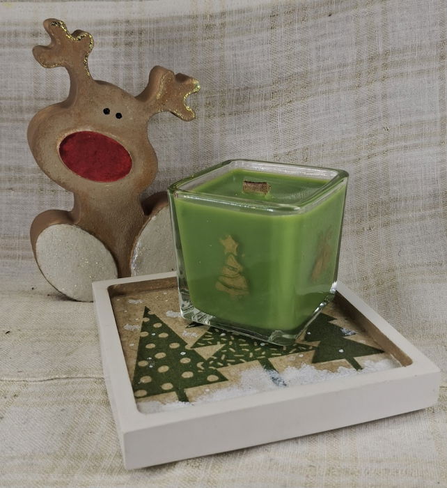 Set decorativ de Craciun - 'Brad & Rudolph' - lumanare plus suport din ceramica pictat manual [3]