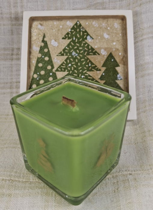 Set decorativ de Craciun - 'Brad & Rudolph' - lumanare plus suport din ceramica pictat manual [7]