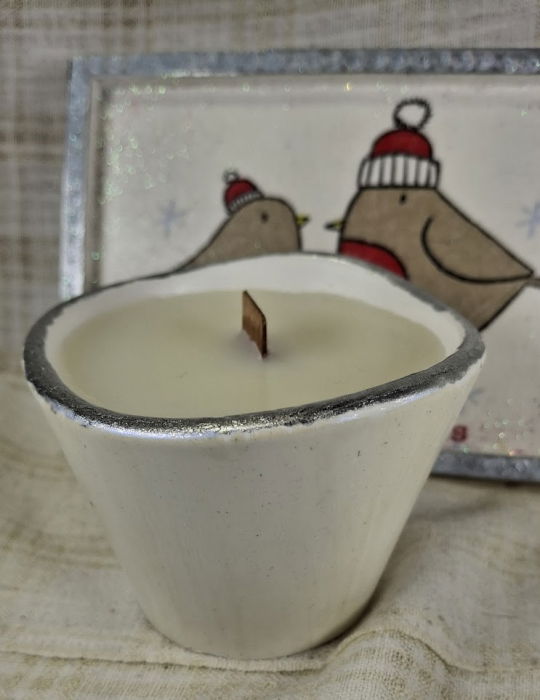 Set decorativ de Craciun - 'Christmas Tweets' - lumanare plus suport din ceramica pictat manual [7]