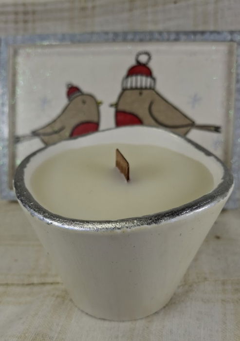 Set decorativ de Craciun - 'Christmas Tweets' - lumanare plus suport din ceramica pictat manual [5]