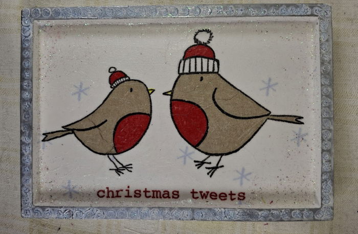 Set decorativ de Craciun - 'Christmas Tweets' - lumanare plus suport din ceramica pictat manual [3]