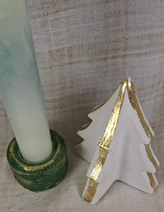 Set decorativ de Craciun - 'Long Candle 1' - lumanare plus suport din ceramica pictat manual [3]