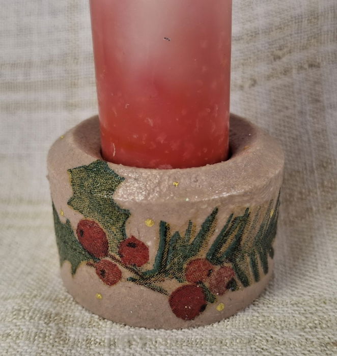 Set decorativ de Craciun - 'Long Candle 2' - lumanare plus suport din ceramica pictat manual [8]