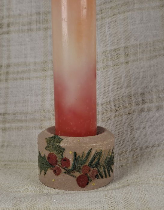 Set decorativ de Craciun - 'Long Candle 2' - lumanare plus suport din ceramica pictat manual [7]