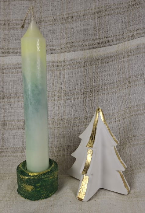 Set decorativ de Craciun - 'Long Candle 1' - lumanare plus suport din ceramica pictat manual [7]