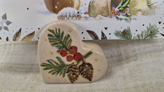 Set decorativ de Craciun - 'Long Candle 2' - lumanare plus suport din ceramica pictat manual [5]