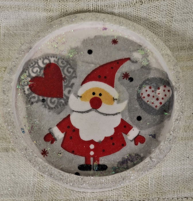 Set decorativ de Craciun - 'Love Santa' - lumanare plus suport din ceramica pictat manual [4]