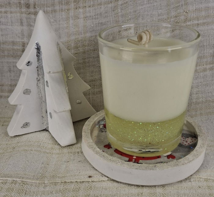 Set decorativ de Craciun - 'Love Santa' - lumanare plus suport din ceramica pictat manual [5]