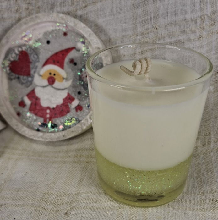 Set decorativ de Craciun - 'Love Santa' - lumanare plus suport din ceramica pictat manual [2]