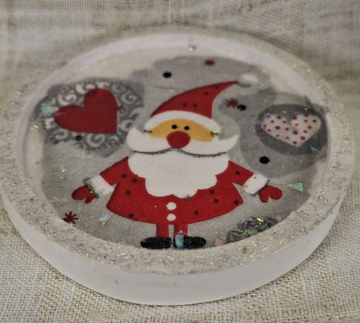 Set decorativ de Craciun - 'Love Santa' - lumanare plus suport din ceramica pictat manual [6]