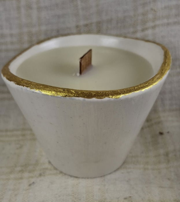 Set decorativ de Craciun - lumanare alba din ceara de soia in suport din ceramica handmade [6]