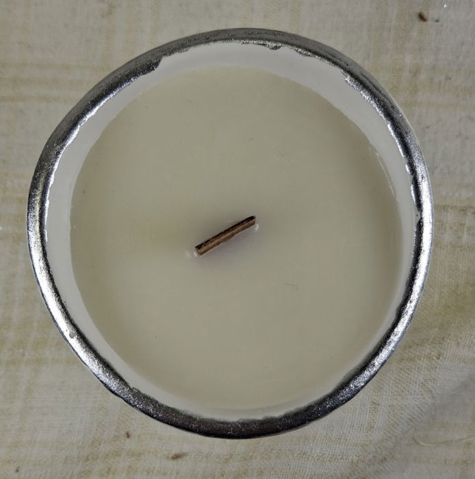 Set decorativ de Craciun - lumanare alba din ceara de soia in suport din ceramica handmade [2]