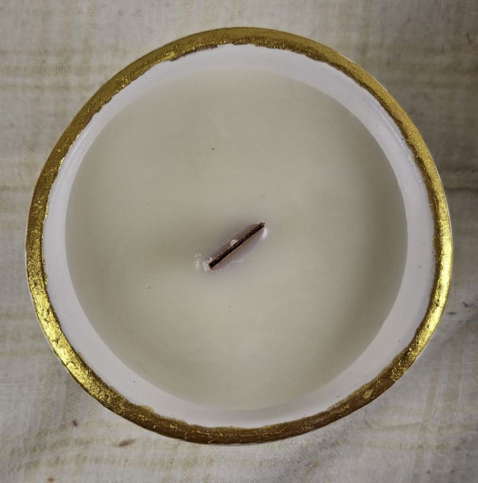 Set decorativ de Craciun - lumanare alba din ceara de soia in suport din ceramica handmade [4]