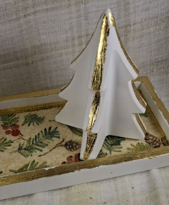 Set decorativ de Craciun - lumanare alba din ceara de soia plus suport din ceramica handmade [6]