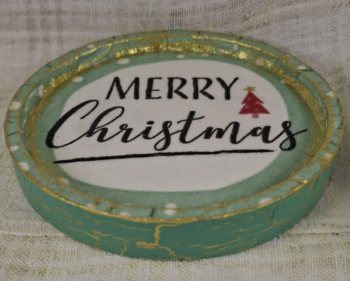 Set decorativ de Craciun - 'Merry Christmas' - lumanare plus suport din ceramica pictat manual [8]