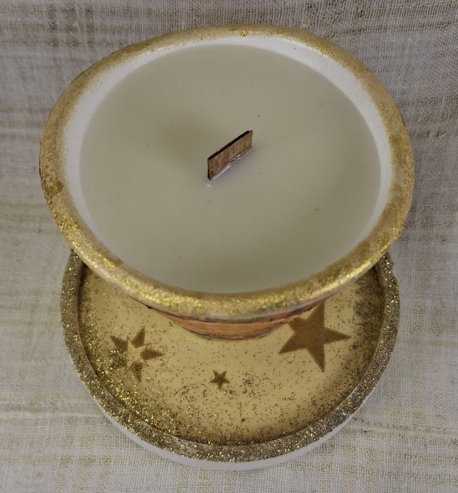 Set decorativ de Craciun - 'Orange Stars' - lumanare plus suport din ceramica pictat manual [9]