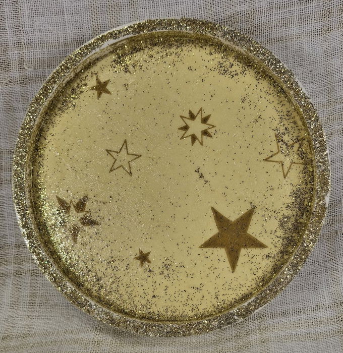 Set decorativ de Craciun - 'Orange Stars' - lumanare plus suport din ceramica pictat manual [8]
