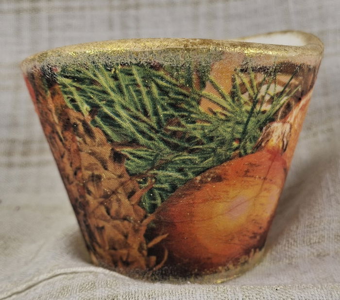 Set decorativ de Craciun - 'Orange Stars' - lumanare plus suport din ceramica pictat manual [4]