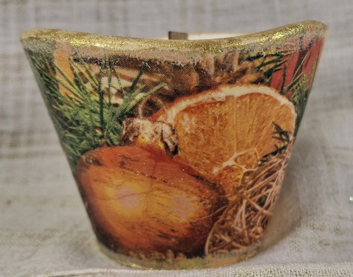 Set decorativ de Craciun - 'Orange Stars' - lumanare plus suport din ceramica pictat manual [6]