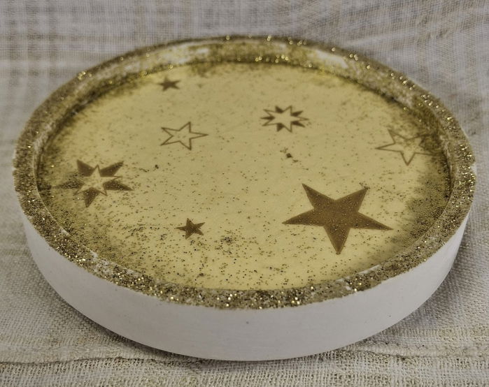 Set decorativ de Craciun - 'Orange Stars' - lumanare plus suport din ceramica pictat manual [7]