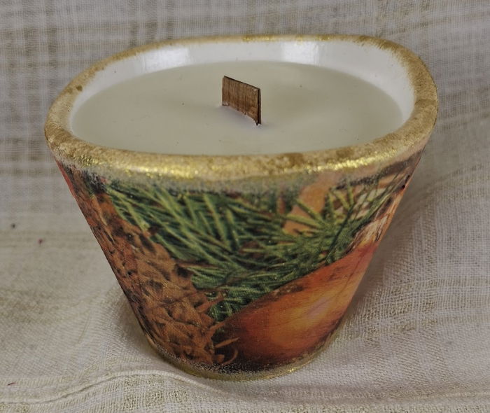 Set decorativ de Craciun - 'Orange Stars' - lumanare plus suport din ceramica pictat manual [3]