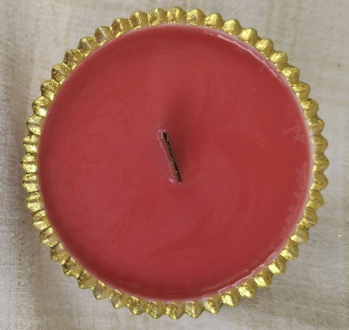 Set decorativ de Craciun - 'Red Gold & Green' - lumanare plus suport din ceramica pictat manual [8]