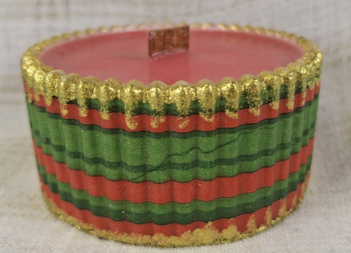 Set decorativ de Craciun - 'Red Gold & Green' - lumanare plus suport din ceramica pictat manual [9]