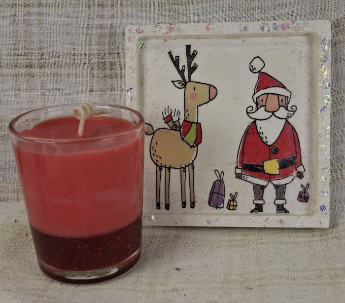 Set decorativ de Craciun - 'Rudolph & Santa' - lumanare plus suport din ceramica pictat manual [9]