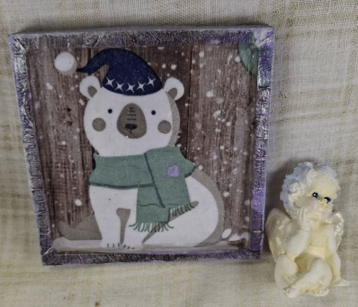 Set decorativ de Craciun - 'Urs Polar' - lumanare plus suport din ceramica pictat manual [2]