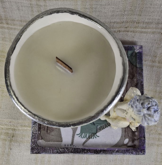 Set decorativ de Craciun - 'Urs Polar' - lumanare plus suport din ceramica pictat manual [7]