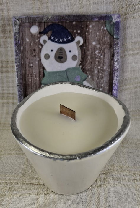 Set decorativ de Craciun - 'Urs Polar' - lumanare plus suport din ceramica pictat manual [5]