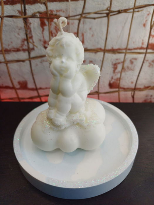 Lumanare "ingeras pe nor " cu farfurioara din ceramica bleu. [4]