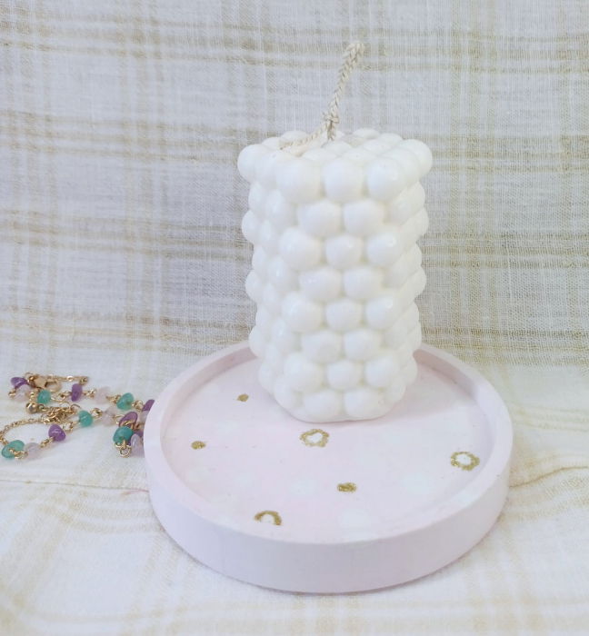 Set decorativ - lumanare parfumata din ceara de soia ecologica + farfurie ceramica handmade [6]