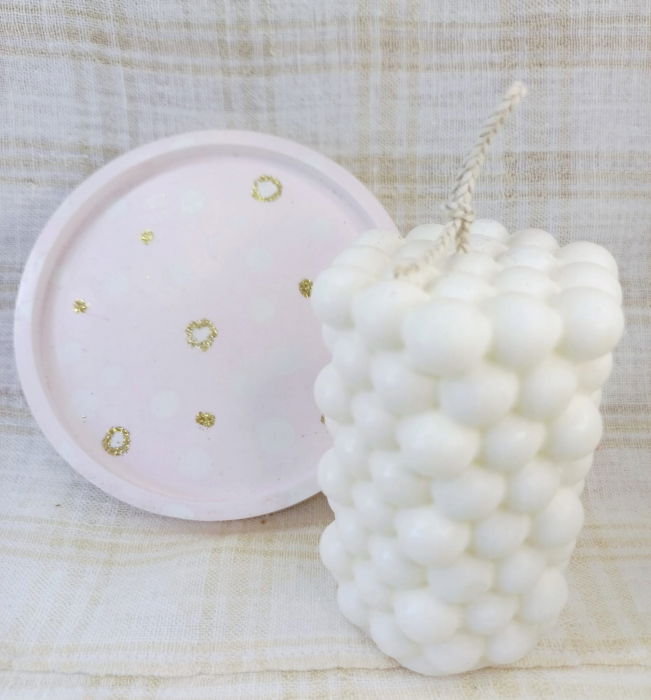 Set decorativ - lumanare parfumata din ceara de soia ecologica + farfurie ceramica handmade [2]