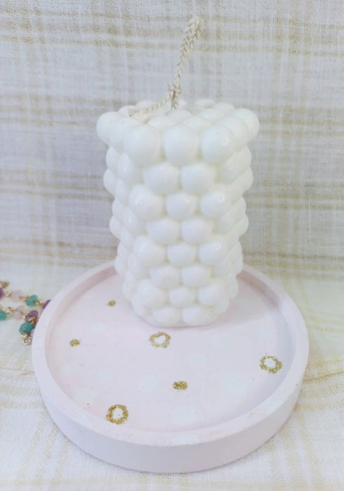 Set decorativ - lumanare parfumata din ceara de soia ecologica + farfurie ceramica handmade [1]