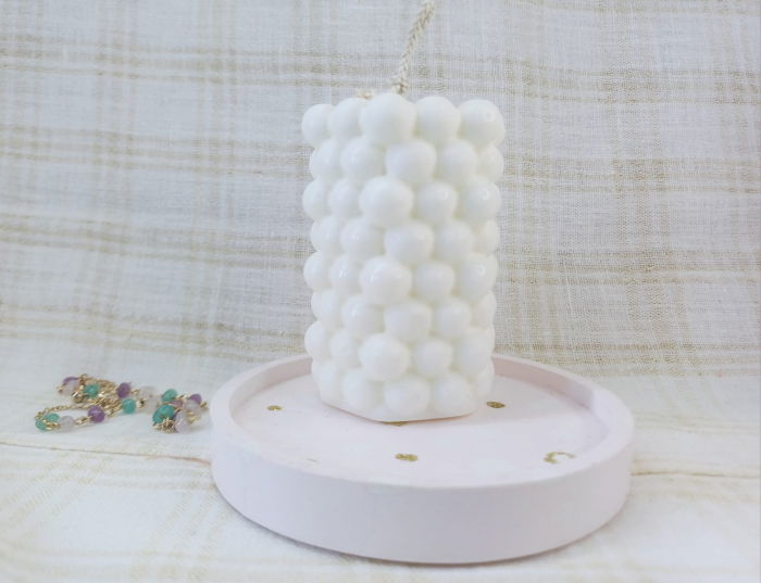 Set decorativ - lumanare parfumata din ceara de soia ecologica + farfurie ceramica handmade [5]