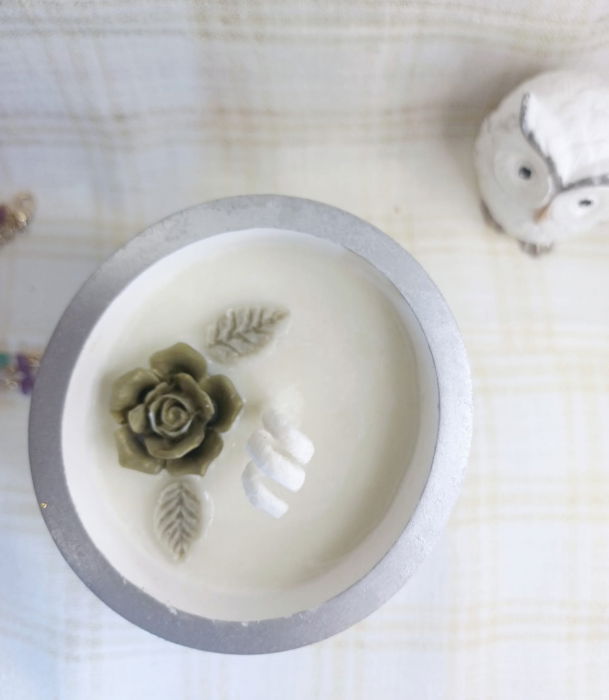 Set decorativ - lumanare in pahar ceramic argintiu plus suport rotund mic [2]