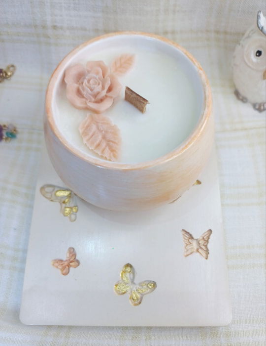 Set decorativ -  lumanare in recipient  rotund plus coaster din ceramica. [9]