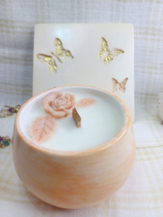 Set decorativ -  lumanare in recipient  rotund plus coaster din ceramica. [6]