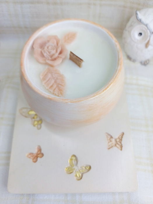 Set decorativ -  lumanare in recipient  rotund plus coaster din ceramica. [3]