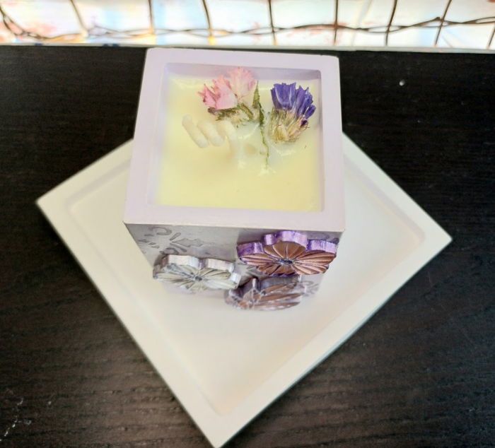 Set decorativ pahar mov cu floricele [2]