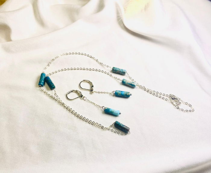 Set elegant din jasp imperial albastru - colier si cercei [2]