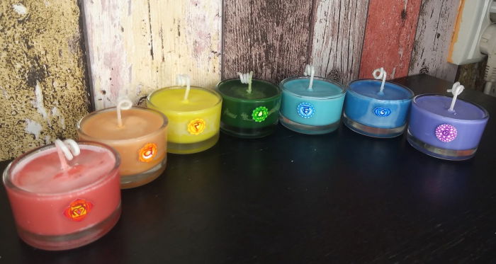 Set lumanari " 7 Chakre " in pahar de sticla mica [6]