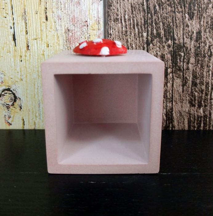 Recipient pahar decorat cu ciupercuta, din ceramica, roz [4]